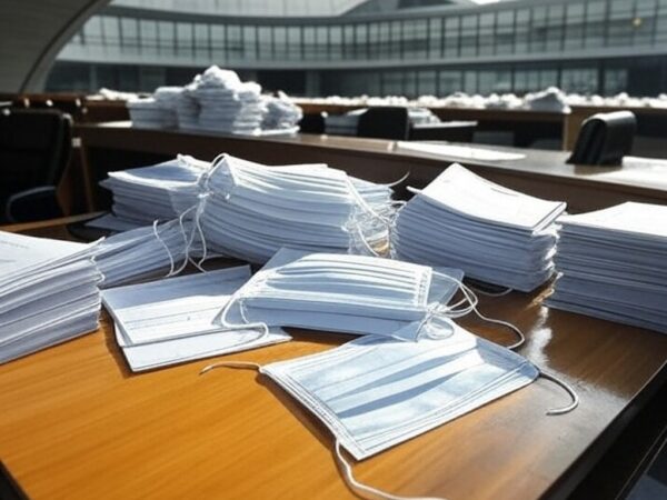 Hospital em Brasília com barreiras de quarentena, ilustrando falhas na gestão de saúde do DF.