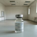 Frasco de vacina contra Covid-19 abandonado em posto de saúde brasileiro, simbolizando negligência vacinal e mortes em 2025.