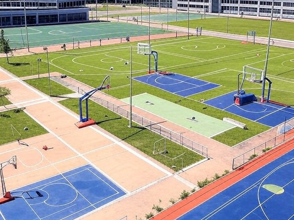 Complexo esportivo em Brasília com quadras e campos para diversos esportes, representando vagas gratuitas na Vila dos Campeões no DF.