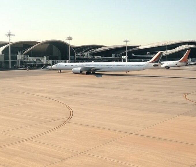 Vista do Aeroporto de Brasília, com aviões e torre de controle, eleito o segundo mais pontual do mundo pela Cirium.