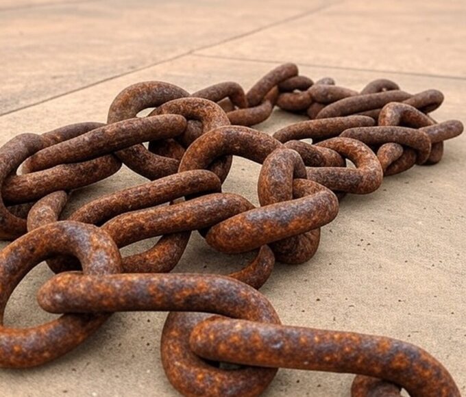 Correntes quebradas em frente ao Palácio do Buriti, simbolizando lei que cassa ICMS de empresas com trabalho escravo no Distrito Federal.