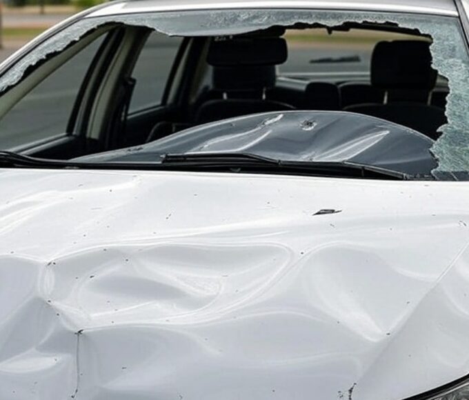 Viatura policial brasileira acidentada em rua de Brasília, representando custos estatais de acidentes.