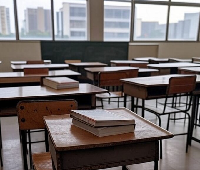 Fachada da Câmara Legislativa do DF em Brasília, com atmosfera sombria representando falhas no combate ao abuso infantil.