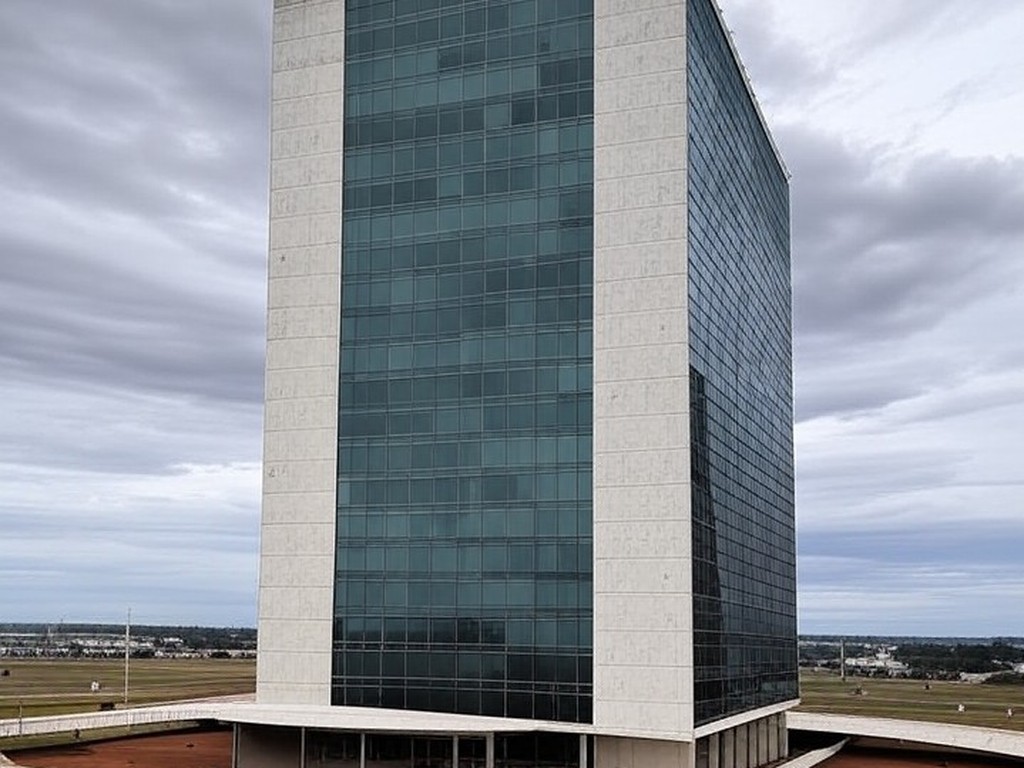Prédios residenciais luxuosos em Brasília com Congresso Nacional ao fundo, representando privilégio controverso de servidores do DF para compra de imóveis.