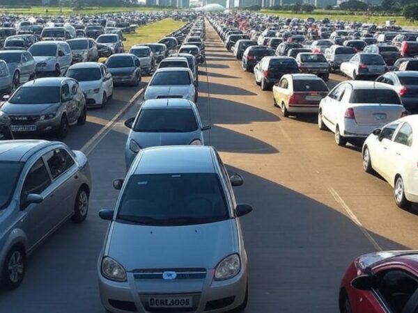 Trânsito congestionado em avenidas de Brasília devido a shows musicais no fim de semana.