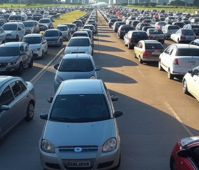 Trânsito congestionado em avenidas de Brasília devido a shows musicais no fim de semana.