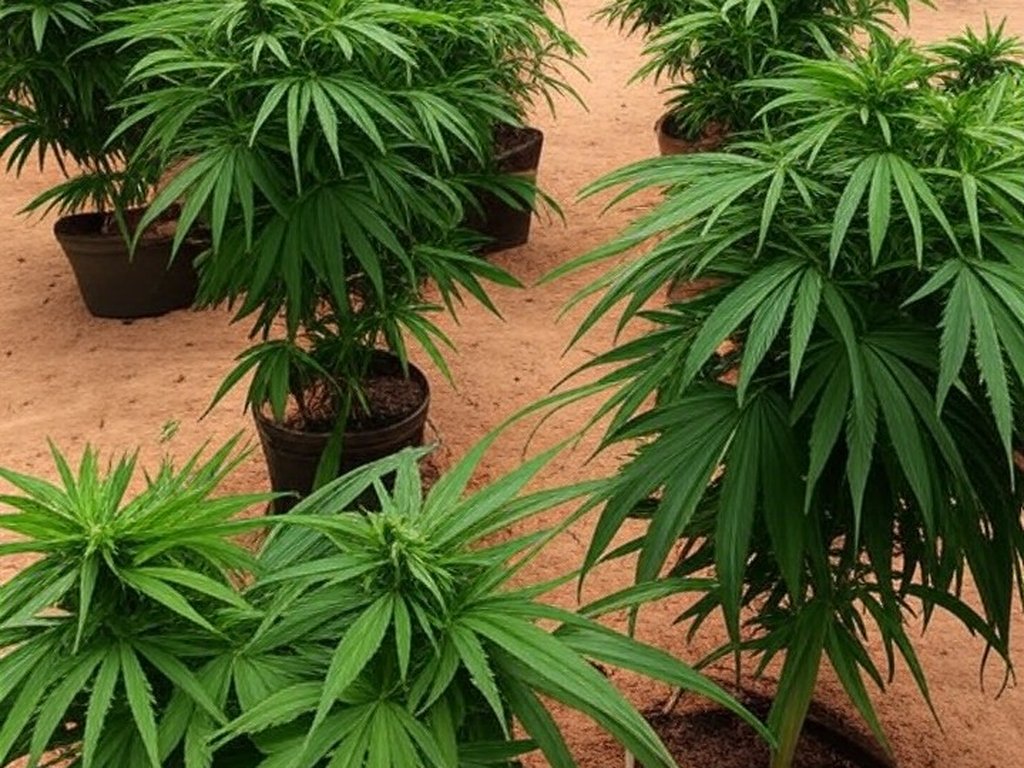 Plantação de maconha em quintal em Itapoã, Bahia, com viatura da Polícia Militar ao fundo.
