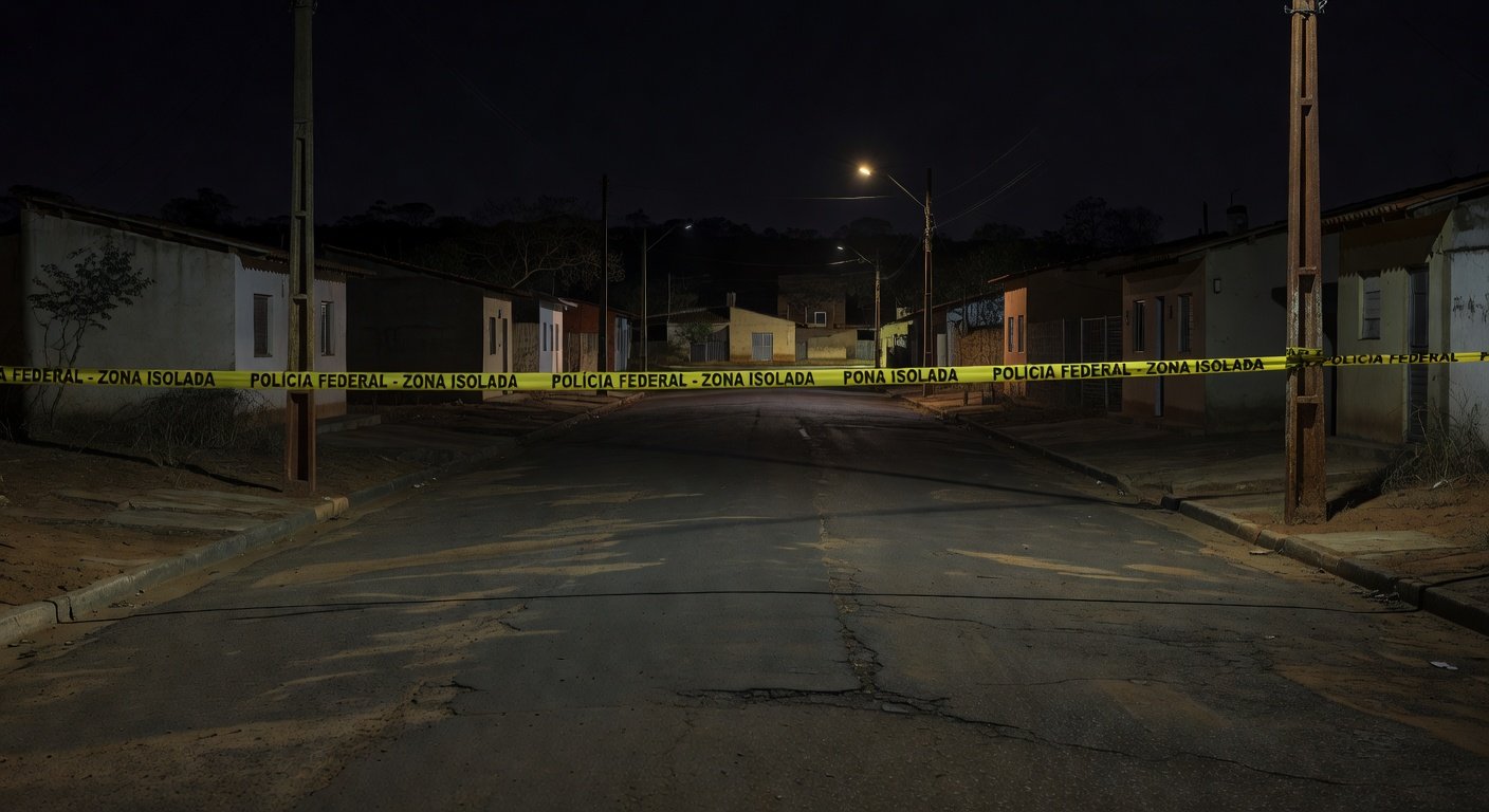Cena de rua em Sobradinho com fita de isolamento policial e viaturas da PMDF, representando tragédia após briga.