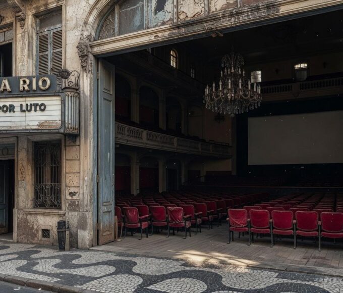 Cinema vazio no Rio de Janeiro simbolizando luto pela morte do ator Robert Duvall, vencedor do Oscar.