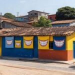 Centro comunitário no Itapoã com banners de saúde bucal, representando o Projeto Sorriso Perfeito Família Feliz.