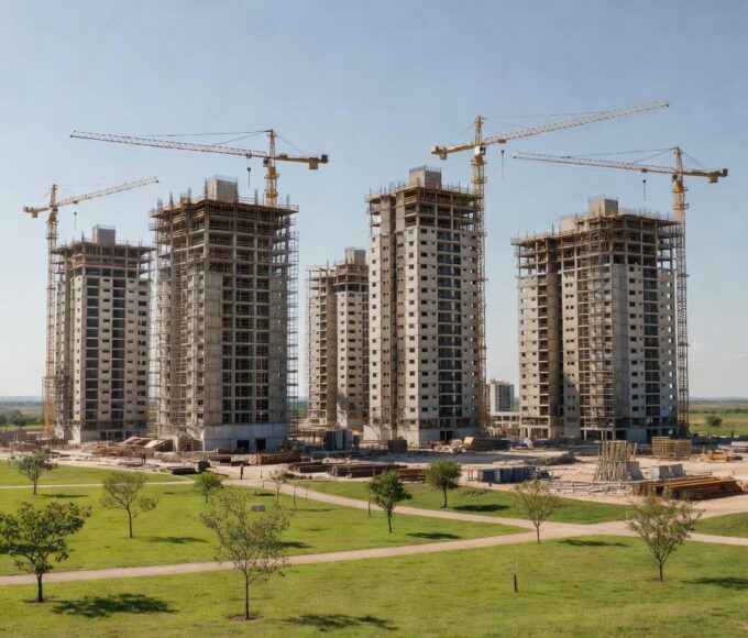 Complexo residencial Reserva do Parque em Brasília, com prédios de apartamentos em construção e áreas verdes, investimento de R$ 1 bilhão pelo GDF.