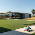 Fachada de creche em Brasília com mochila infantil no chão, representando caso de maus-tratos flagrado no DF.