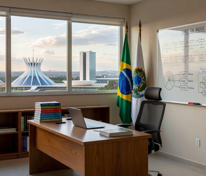 Sala de reuniões na Secretaria de Educação do DF, simbolizando predominância feminina em cargos de liderança.