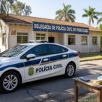 Viatura da polícia em Piracicaba com celular apreendido de suspeito de ataques virtuais à primeira-dama do DF.