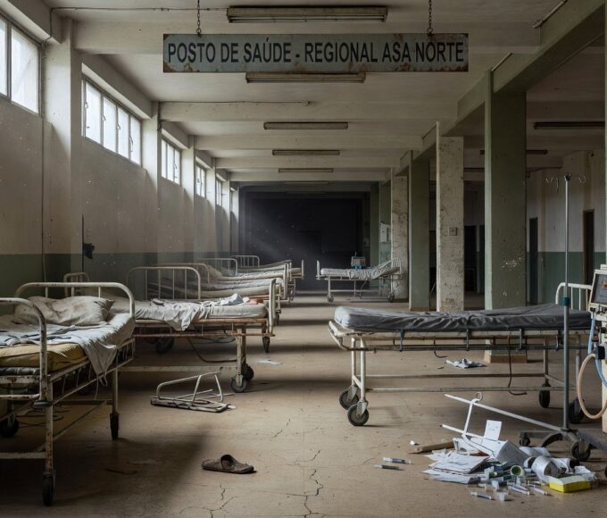 Salão vazio na CLDF com banners do Dia das Doenças Raras, destacando falhas no suporte a pacientes.