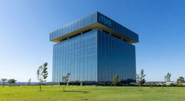 Edifício do Banco de Brasília com Palácio da Justiça ao fundo, representando suspensão de lei de capitalização e recurso anunciado.