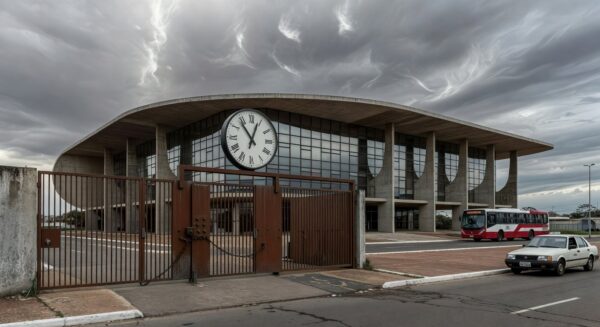 Edifício da Caesb em Brasília com relógio simbolizando prazo curto para inscrições de estagiários no DF.