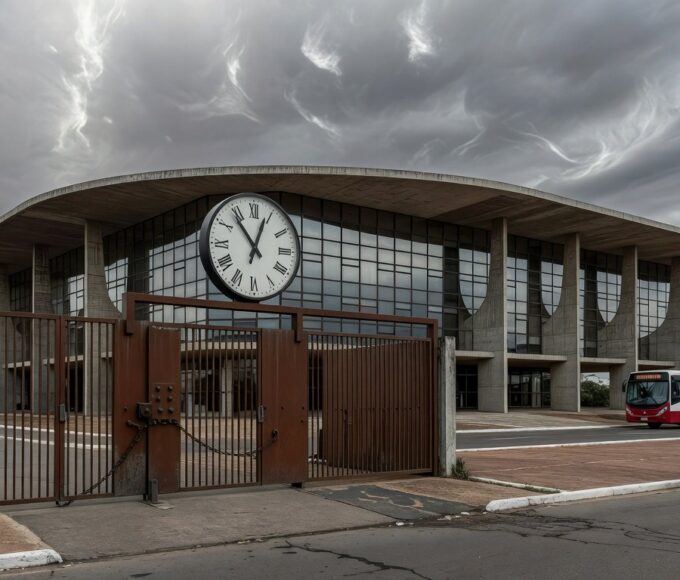 Edifício da Caesb em Brasília com relógio simbolizando prazo curto para inscrições de estagiários no DF.