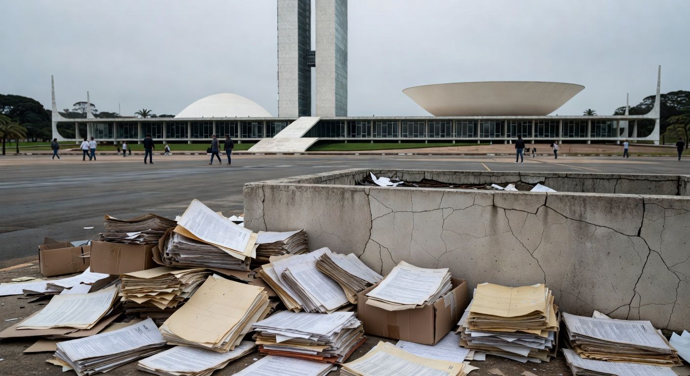 Fachada da CLDF em Brasília com céu nublado, representando falhas crônicas na governança do DF.