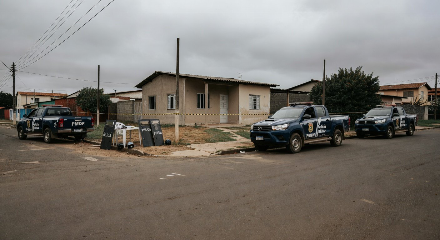 Viaturas da PMDF em rua do Itapoã durante negociação de reféns em residência.