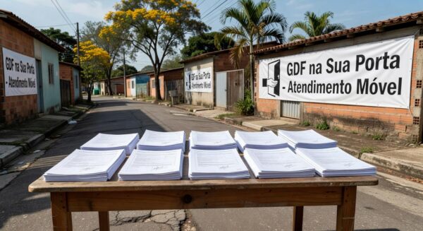 Mesa com ordens de serviço do programa GDF na Sua Porta no Paranoá, Distrito Federal.