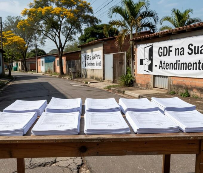 Mesa com ordens de serviço do programa GDF na Sua Porta no Paranoá, Distrito Federal.