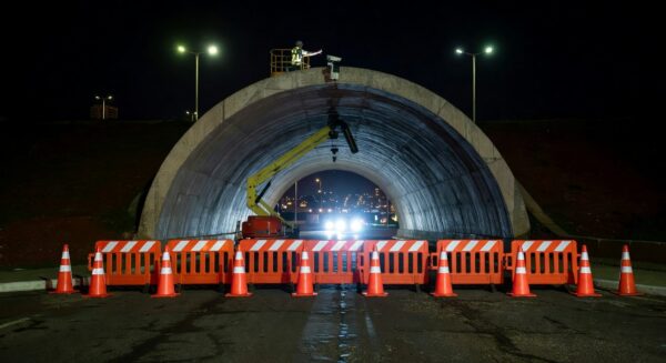 Túnel Buraco do Tatu em Brasília interditado à noite para manutenção de câmeras pelo DER-DF.