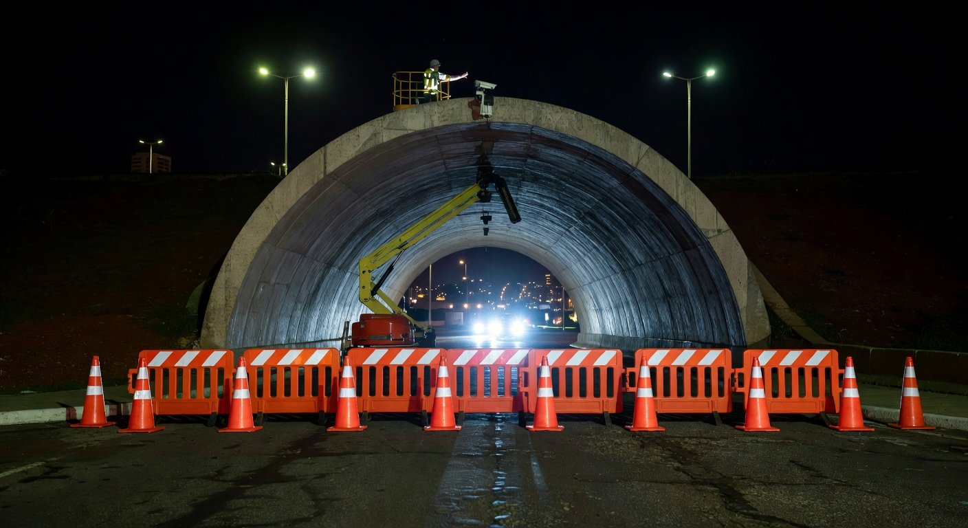Túnel Buraco do Tatu em Brasília interditado à noite para manutenção de câmeras pelo DER-DF.