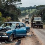 Cena de acidente de carro em rodovia brasileira, simbolizando assassinato de Juscelino Kubitschek pela ditadura militar.