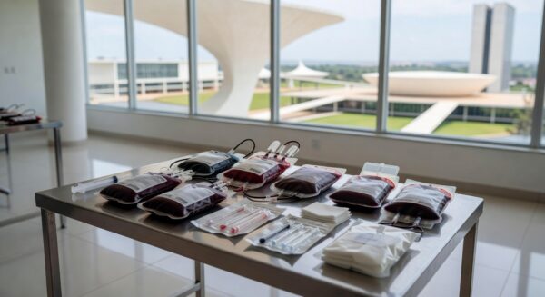 Centro de doação de sangue e vacinação em Brasília com equipamentos médicos
