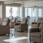 Sala de infusão hospitalar vazia no DF representando debate sobre centro de tratamento