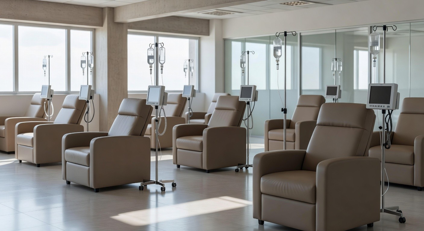 Sala de infusão hospitalar vazia no DF representando debate sobre centro de tratamento