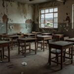 Sala de aula vazia em escola pública brasileira simbolizando fracasso na EJA