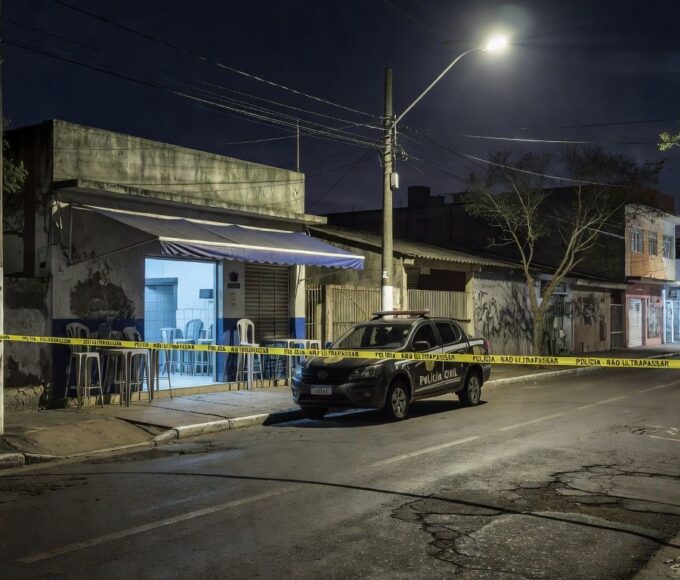 Viatura da Polícia Civil em bar do Itapoã após prisão por homicídio