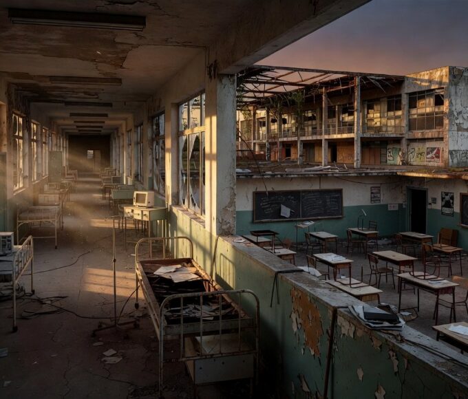Escola pública brasileira deteriorada por falta de verbas para educação, saúde e cultura