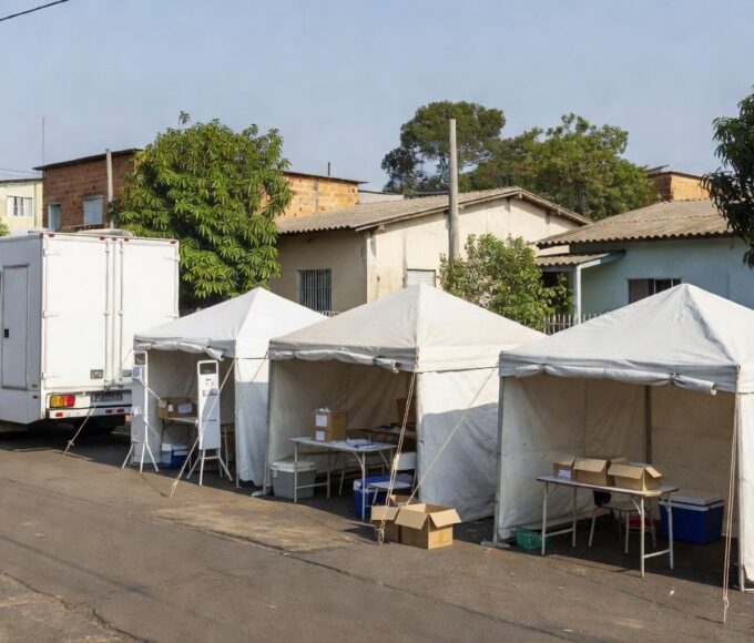 Unidade móvel de saúde do GDF oferecendo vacinação em Planaltina