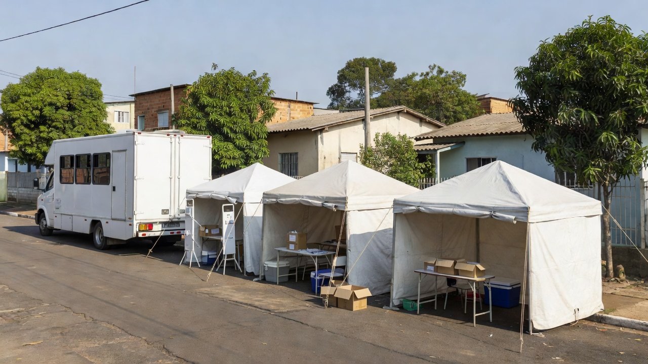 Unidade móvel de saúde do GDF oferecendo vacinação em Planaltina