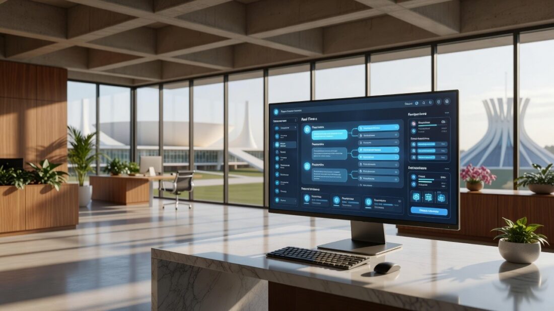 Tela de computador com interface de IA Iná da Caesb para atendimento ao cidadão
