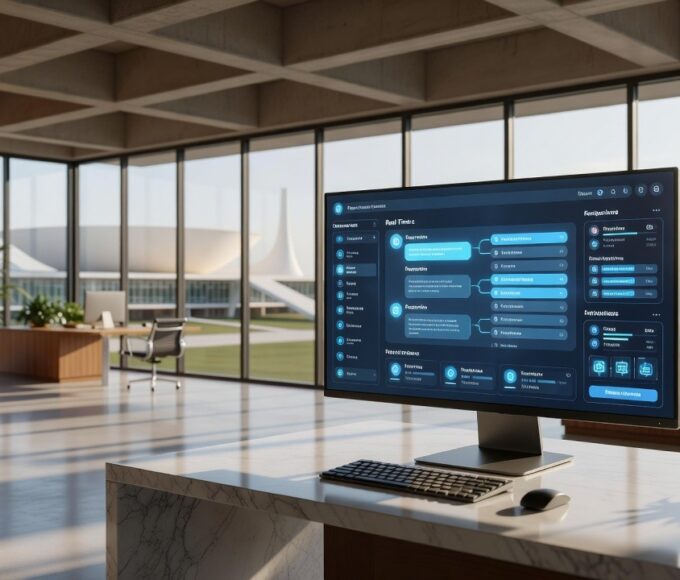 Tela de computador com interface de IA Iná da Caesb para atendimento ao cidadão