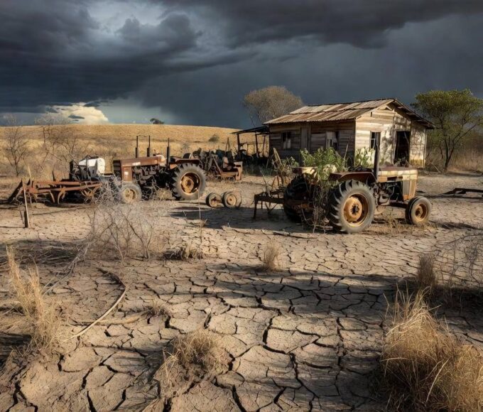 Paisagem rural brasileira com campos secos simbolizando falta de recursos para empreendedores rurais