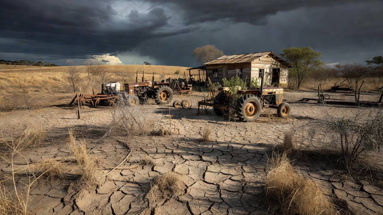 Paisagem rural brasileira com campos secos simbolizando falta de recursos para empreendedores rurais