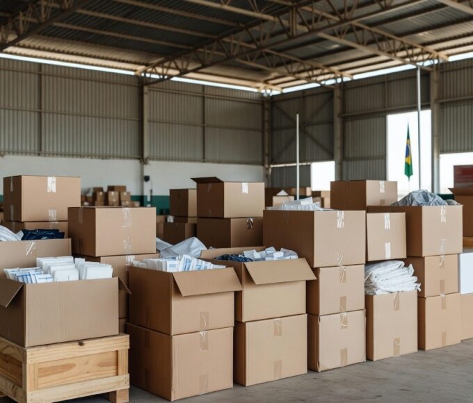 Caixas de ajuda humanitária do GDF preparadas para envio à Venezuela