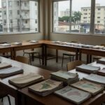 Sala de coordenação regional de ensino no DF com documentos de aposentadoria especial de professores