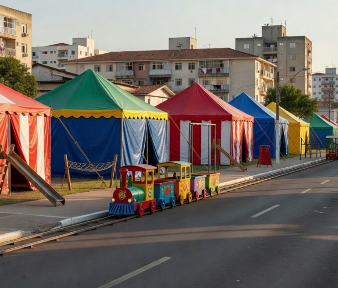 Rua de lazer no Guará II com equipamentos recreativos para edição de férias em Brasília