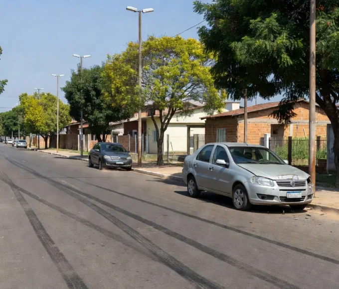 Rua em Itapoã após acidente de trânsito com veículo danificado