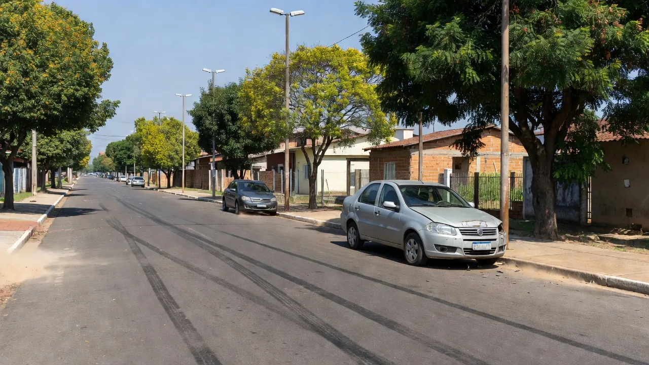 Rua em Itapoã após acidente de trânsito com veículo danificado