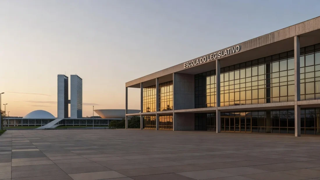 Sala de aula vazia na Escola do Legislativo em Brasília sobre projeto de cidadania no DF