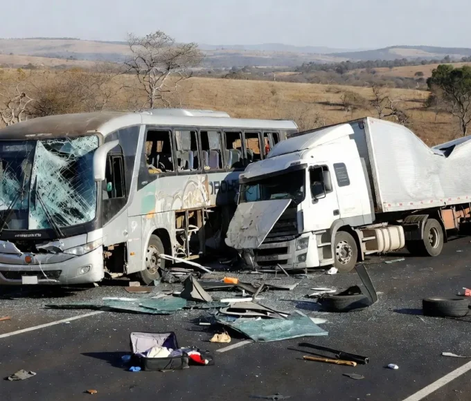 Acidente entre caminhão e ônibus na rodovia GO-010 em Goiás