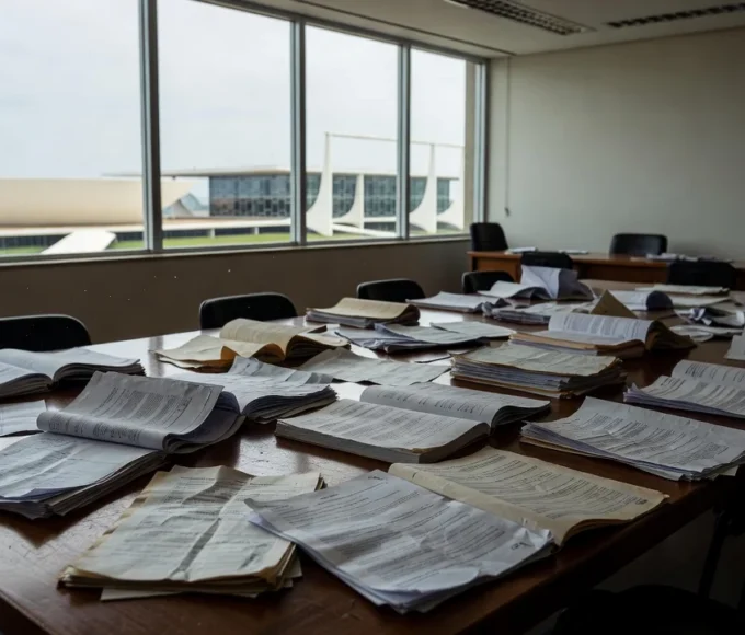 Documentos de planos de saúde espalhados em audiência na CLDF sobre caos na saúde suplementar