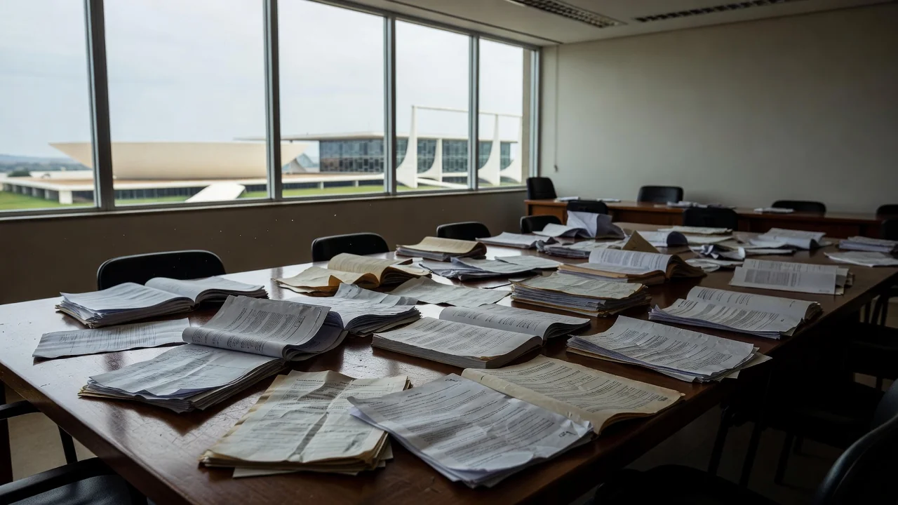 Documentos de planos de saúde espalhados em audiência na CLDF sobre caos na saúde suplementar